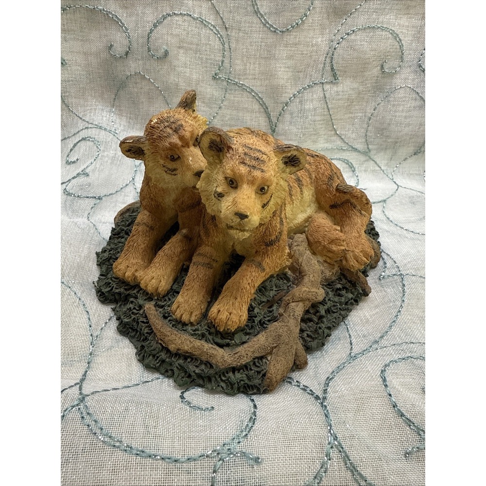 Vintage Tiger Cubs Figurine Resin Wildlife Statue Jungle Animal Home Decor